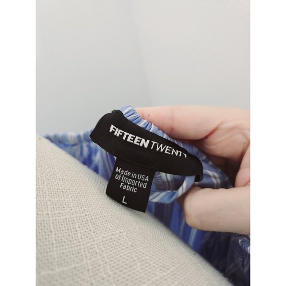 Fifteen Twenty Cotton Striped Blue White Tie Tiered Peasant Midi Cottage Dress L - Picture 10 of 13